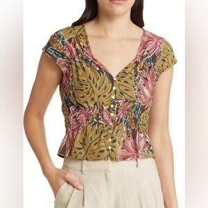 Madewell Top in the "Brushstroke Monstera" lightweight with button front size L